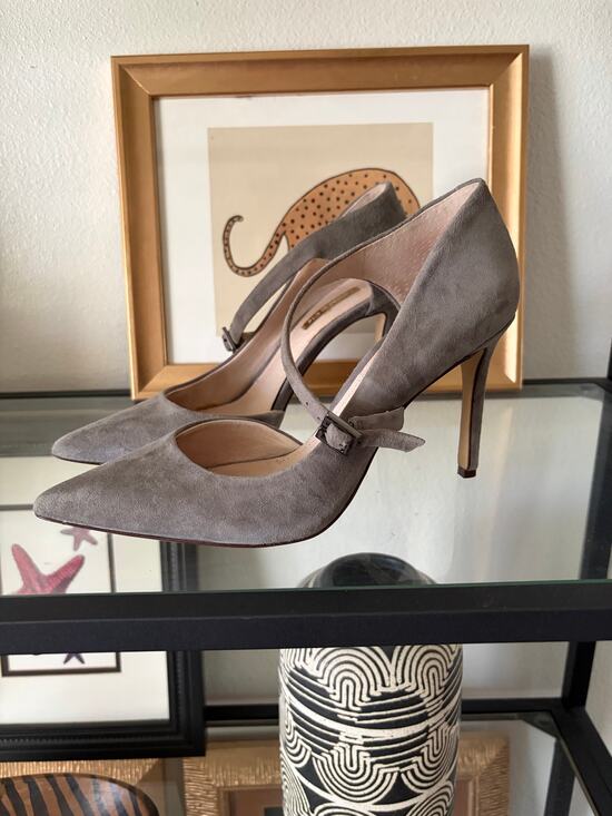 Louise Et Cie Shoes - Louise et Cie Esperance Suede Pointed Toe Ankle Strap Pumps Taupe Womens 7.5
